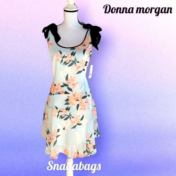 DONNA MORGAN NWT CONTRAST TIE DROP WAIST FLORAL DRESS SIZE 6 - Picture 2 of 10